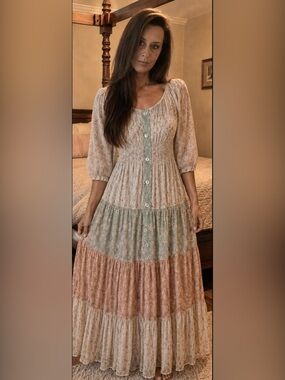 NWT Fig & Flower Floral Smocked Tiered Cottagecore Maxi Dress L